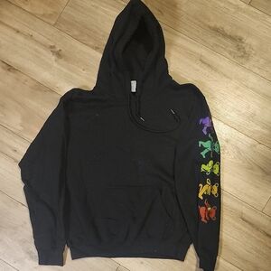 Gildan Black Crewneck Hoodie with Rainbow Grateful Dead Bear Sleeve Graphics - S